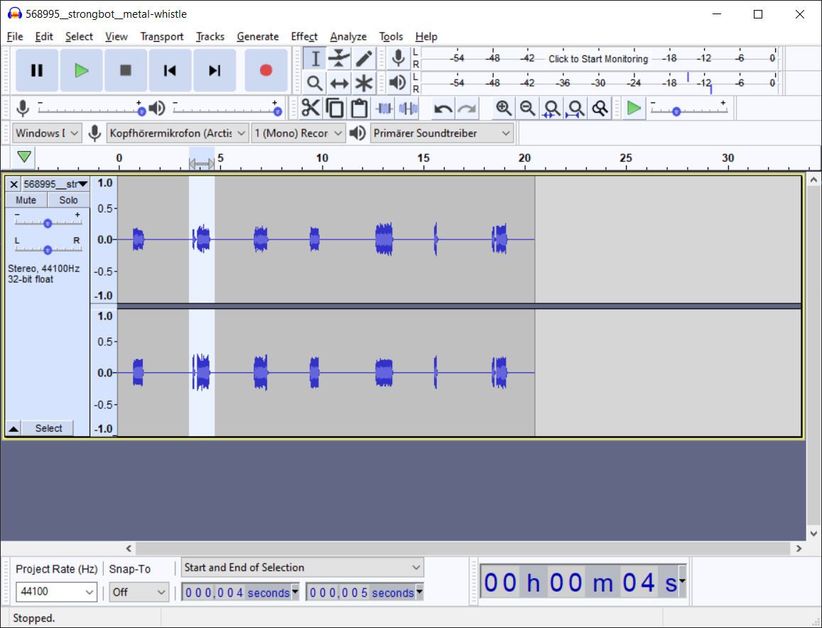 Unvorbereitete Audiodatei in Audacity